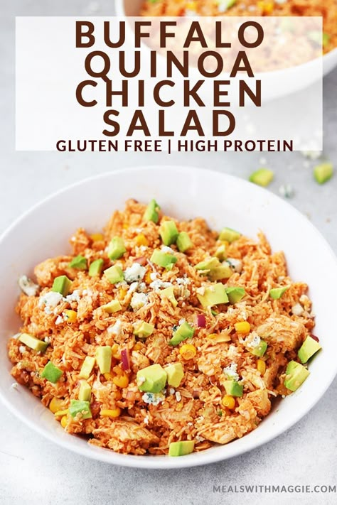 Buffalo Quinoa, Quinoa Chicken Salad, Quinoa Recipes Easy, Quinoa Recipes Healthy, Chicken Quinoa, Mediterranean Diet Recipes, Quinoa Recipes, Vegetarian Recipes Dinner, Buffalo Chicken