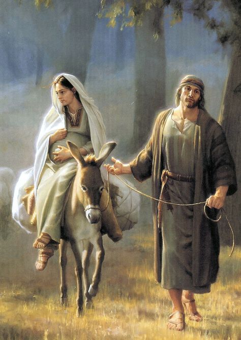 On The Road To Bethlehem Religious Pictures, A Donkey, Biblical Art, Birth Of Jesus, Belem, Blessed Virgin Mary, Catholic Art, Holy Family, Jesus Pictures