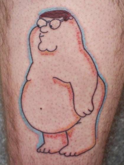 Peter Griffin Tattoo, Tattoo Griffin, Brain Griffin, Peter Tattoo, Guy Tattoos, Griffin Tattoo, Pop Culture Tattoos, Ace Tattoo, Culture Tattoos