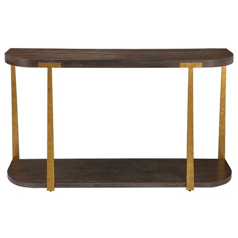 Uttermost Palisade Wood Console Table - 54 W X 30 H X 14 D (in) - Bed Bath & Beyond - 37634544 Natural Wood Console Table, Gold Console Table, Metal Columns, Contemporary Console Table, Wooden Console Table, Wooden Console, Modern Console Tables, Modern Console, Console And Sofa Tables