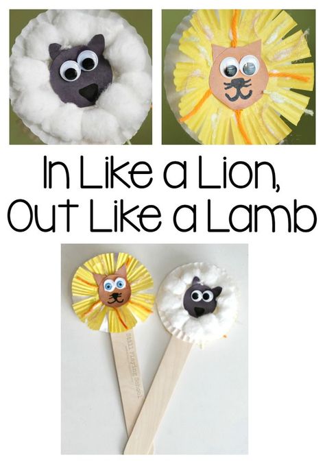 Lion and lamb craft puppets for preschool kids to discuss weather in the month of March! Lion And Lamb Craft, Spring Art For Kids, Bsf Ideas, Lamb Craft, March Ideas, Asd Classroom, Preschool Spring, Preschool Play, March Crafts