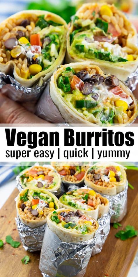 Burrito Vegan, Vegan Burritos, Resep Vegan, Rice Black Beans, Oreo Desserts, Black Beans Corn, Vegan Burrito, Vegan Lunch Recipes, Vegan Sour Cream