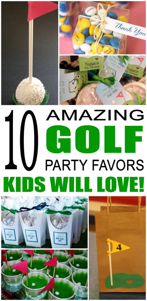 Fun golf party favor ideas that kids and teens will love. Try these simple diy golf party favors for boys and girls. Here are some easy gift bags, treat bags and more birthday ideas to say thank you to the friends of that special birthday child. Mini Golf Birthday Party, Golf Favors, Mini Golf Party, Golf Themed Party, Golf Party Foods, Awesome Party Favors, Golf Theme Party, Golf Birthday Gifts, Golf Party Favors