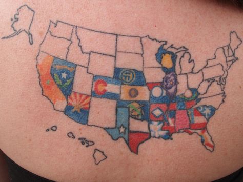 31 Incredible Map Tattoos photo Callina Marie's photos - Buzznet State Tattoos, Map Tattoo, Black And White Outline, Usa Tattoo, Map Tattoos, North America Map, Flag Tattoo, Skin Art, Piercing Tattoo