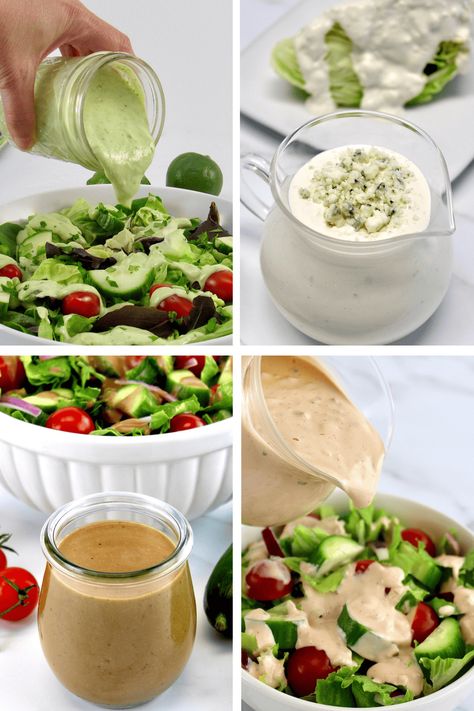 Making your own Keto salad dressings is so easy!  You’ll never have to worry about hidden carbs or unwanted unhealthy ingredients, like we often find in many bottled dressings.  This collection of salad dressings are all Keto friendly, sugar-free, easy to make and absolutely delicious! Keto Dressings For Salads, Keto Friendly Salad Dressing, Keto Salad Dressing Recipes, Keto Salad Dressings, Sugar Free Dressing, Creamy Balsamic Dressing, Keto Salad Dressing, Hot Bacon Dressing, Italian Dressing Recipes