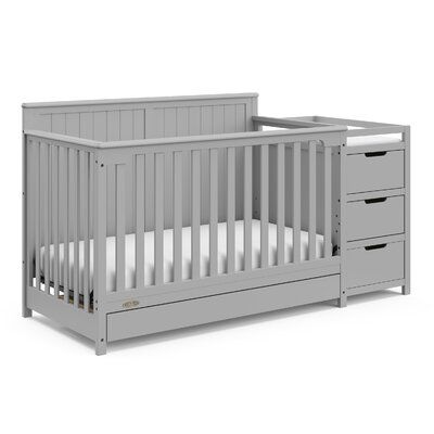 Graco Hadley 4-in-1 Convertible Crib with Storage | Wayfair Crib And Changing Table Combo, Under Crib Storage, Crib With Changing Table, Crib Conversion Kit, Crib Storage, Crib To Toddler Bed, Bed Day, Grey Crib, Baby Cribs Convertible