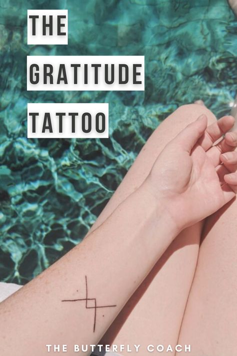 The Gratitude Tattoo Gratitude Neck Tattoo, Small Gratitude Tattoo, Gratitude Tattoos For Women, Be Here Now Tattoo Symbol, Grateful Symbol Tattoo, Symbol Of Gratitude Tattoo, Grateful Tattoo Ideas Symbol, Be Grateful Tattoo, Everything Happens For A Reason Tattoo Symbol