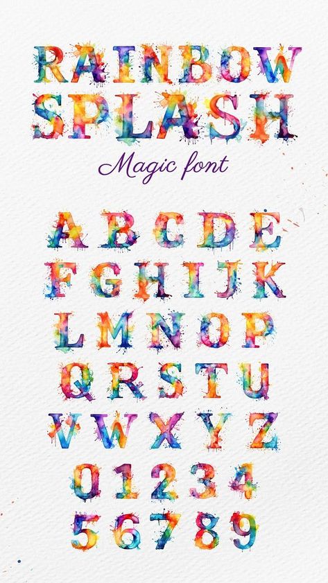 Rainbow splash magic font Pinterest banner | premium image by rawpixel.com / Hein Pinterest Banner, Magic Font, Font Ideas, Cute Fonts, Awesome Designs, Rainbow Background, Creative Fonts, Alphabet Design, Watercolor Splash