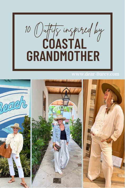 Coastal Granny Fashion, Coastal Grandmother Beach Outfits, Beachy Grandma Aesthetic, Coastal Grandmother Hairstyles, Coastal Grandma Chic Outfits, Coastal Grandmother Shoes, Grandma Coastal Fashion, Coastal Grandmother Fashion, Coastal Grandmother Winter Outfits