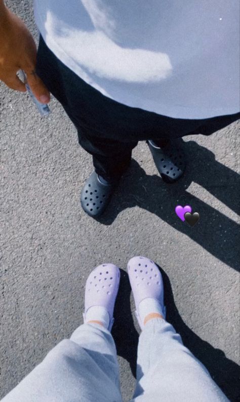 Crocs For Boyfriend, Matching Crocs With Boyfriend, Matching Couples Crocs, Matching Crocs For Couples, Couple Crocs Shoes, Crocs Couple Charms, Couple Crocs, Crocs Couple Goals, Men’s White Crocs Outfit