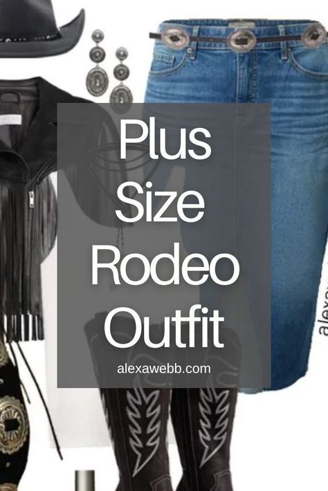 Plus Size Rodeo Outfit 2 - A Western plus size outfit idea for country music concerts and rodeos. With wide calf cowboy boots. Alexa Webb Plus Size Yallternative, Plus Size Cowboy Boots Outfit, Denim Western Outfit, Country Party Outfit, Plus Size Country Concert Outfit, Plus Size Western Outfits Woman, Plus Size Western Outfits, Wide Calf Cowboy Boots, Western Plus Size