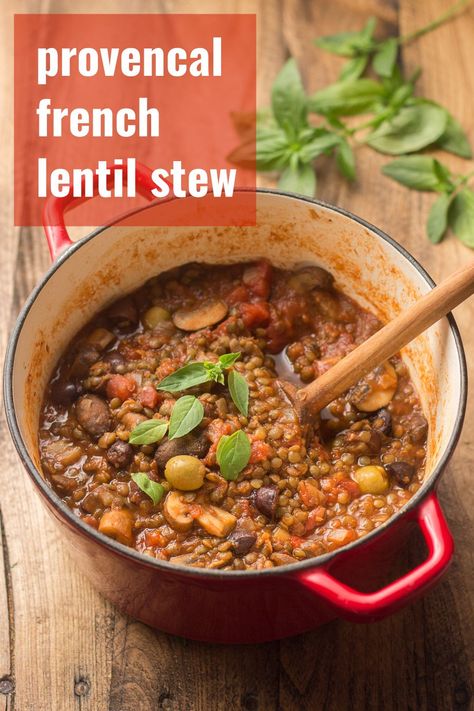 Vegan French Lentil Recipes, Rustic French Recipes, French Lentil Stew, Friday Meals, Red Lentil Soup Recipe, Gluten Free Comfort Food, French Green Lentils, Vegan Dinner Recipes Easy, French Lentils