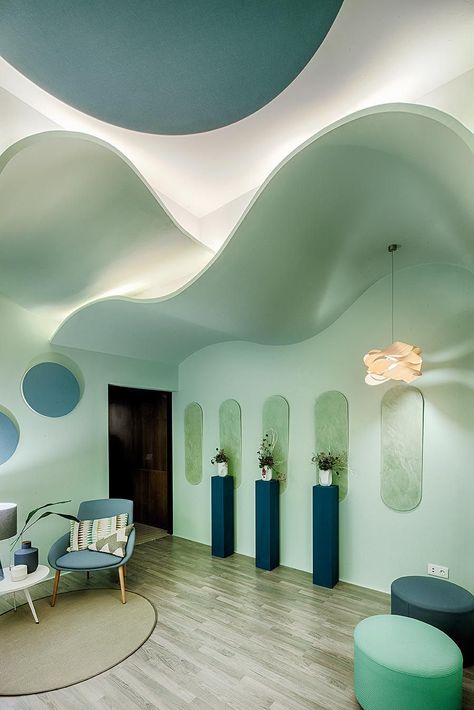 Blue Interior Design, Pop Ceiling Design, Interior Design Drawings, Hospital Design, Memphis Design, Healthcare Design, Green Interiors, Blue Interior, Commercial Design