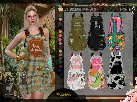 DanSimsFantasy's DSF GARDERING APRON SHIRT Sims 4 Farmer Clothes, Sims 4 Apron Cc, Dansimsfantasy Cc, Apron Shirt, Sims 4 Cottage, Farmer Outfit, Chef Clothes, Sims 4 Collections, Cute Aprons