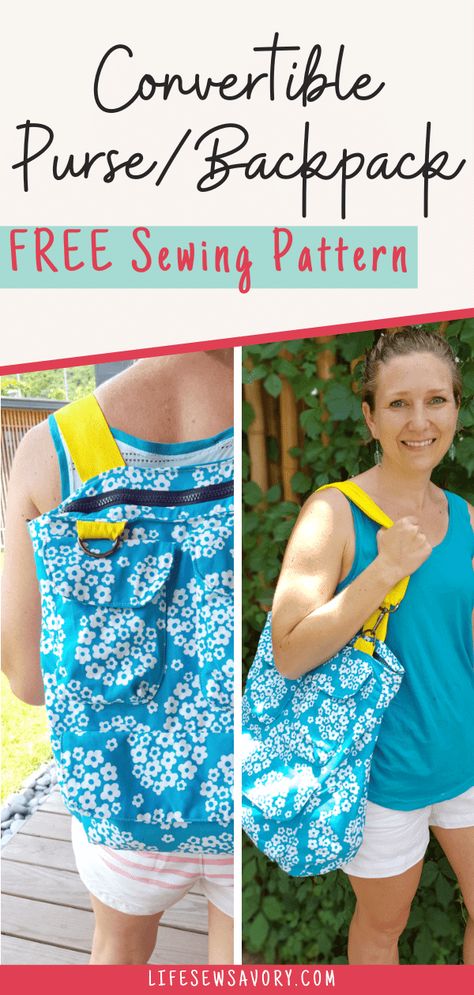 convertible purse/backpack sewing pattern and tutorial. Free downloadable pattern. Convertible Purse Backpack, Tote Bag Sewing Pattern, Tote Bag Sewing, Backpack Pattern Sewing, Purse Patterns Free, Simple Tote Bag, Backpack Sewing, Convertible Purse, Convertible Backpack Purse