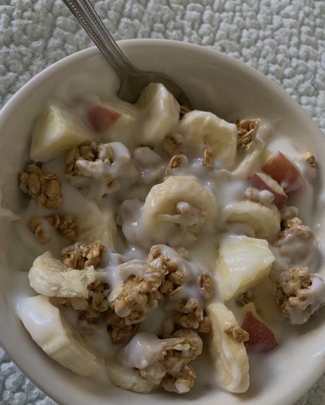 Yogurt With Granola And Fruit, Yogurt Aestethic, Apple And Yogurt, Yogurt And Cereal, Oats And Yogurt, Granola Bowl, Fruit Smoothie Recipes Healthy, Road Trip Food, Yogurt And Granola