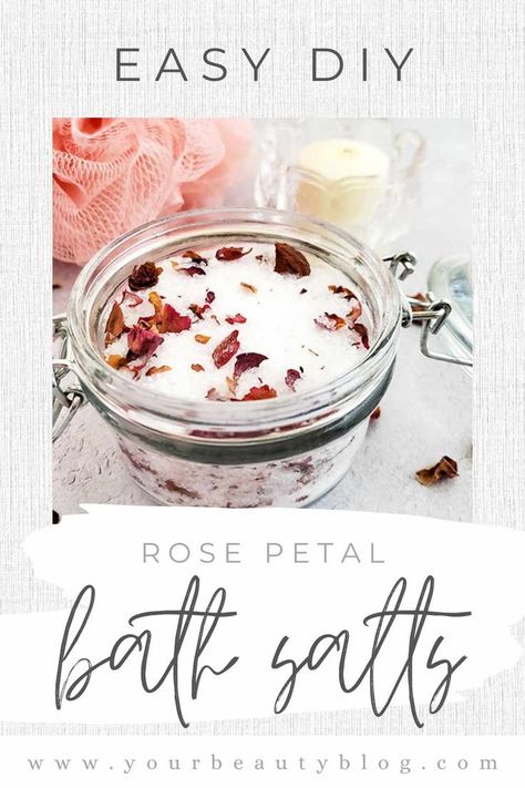 Rose Bath Salts Recipe, Rose Bath Salts Diy, Milk Bath Diy, Rose Petal Bath Salts, Diy Bath Soak, Diy Bath Salt, Homemade Lip Balm Recipe, Rose Bath Salts, Rose Petal Bath