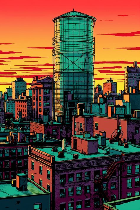 Urban City Illustration, Comic Style Art Wallpaper, Comic Book City Background, Comic Book Buildings, Comic Background Art, Urban Illustration Art, Comic City Background, Pop Art Building, Future City Concept Art