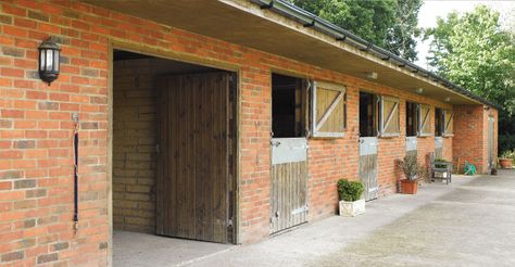 Brick stable block, UK. Brick Stables, Livery Yard, Stable Storage, Stall Fronts, Stable Block, Barn Stalls, Stable Ideas, Dream Stables, Horse Stable