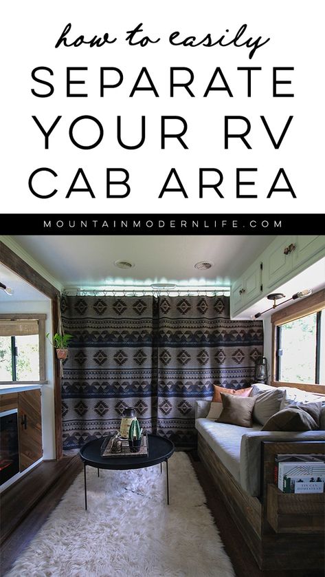 How to separate RV cab area with curtains - This simple modification can make your RV feel cozier and help better regulate the temperature! | MountainModernLife.com #rvmod #rvtip #rvreno #rvdecor #rvcurtains #tinyhomeonwheels #rvremodel #rvhack #blanketcurtains via @MtnModernLife Rv Curtains, Motorhome Remodel, Rv Upgrades, Rv Redo, Rv Dreams, Camper Trailer Remodel, Diy Camper Remodel, Food Summer, Class C Rv