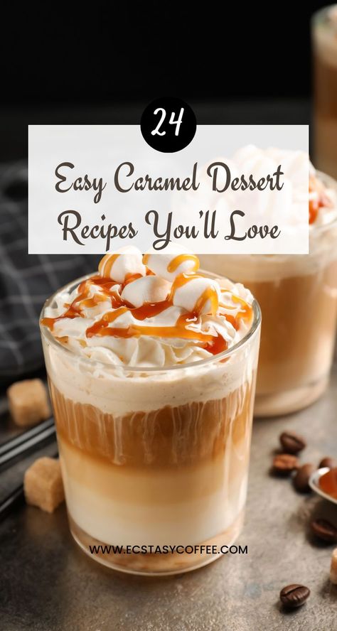 Satisfy your caramel cravings with these absolutely delightful and easy-to-make caramel dessert recipes! 🍰 From caramel apple cheesecake🍏 to gooey caramel pecan brownies, we've got the perfect treat for everyone! 😋 Save this Pin to indulge in caramel heaven. 🤩 What To Make With Caramel Sauce, Easy Caramel Dessert Recipes, Caramel Sauce Desserts, Uses For Caramel Sauce, Best Caramel Desserts, Things To Make With Caramel, Desserts With Carmel, Recipes With Caramel Sauce, Caramel Recipes Desserts