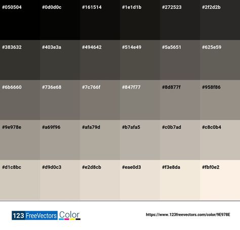 Pantone Black 0961 C | #9E978E - Detailed Color Information and Usage Black Pantone, Pantone Black, Split Complementary Colors, Catalogue Design, Pantone Colour Palettes, Monochromatic Palette, Valentine Background, Black Shades, Monochromatic Color Scheme