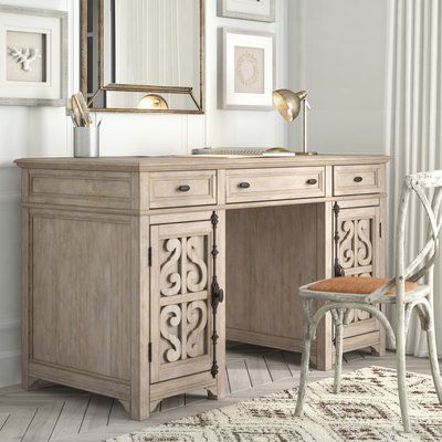 Greyleigh Ellenton Executive Desk Rustic Writing Desk, Executive Desks, Solid Wood Writing Desk, Home Office Furniture Sets, Big Desk, Solid Wood Desk, Desk And Chair Set, Best Desk, Modern Rustic Interiors