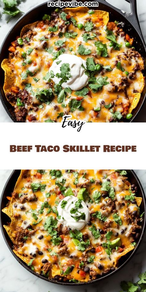 Want a meal that’s both tasty and effortless? Our Beef Taco Skillet Recipe is a vibrant dish that transforms ground beef into a flavorful feast! Ideal for busy cooks, this recipe ensures a satisfying meal in minutes. Remember to save it for future ground beef recipes! Beef Taco Skillet, Taco Skillet Recipe, Taco Skillet, Ground Beef Taco, Beef Taco, Black Bean Chili, Ground Beef Tacos, Skillet Recipes, Tacos Beef