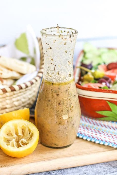 Greek Salad Dressing Recipe - A Fork's Tale Greek Salad Dressing Recipe, Homemade Greek Yogurt, Salad Dressing Recipes Healthy, Greek Salad Dressing, Mustard Vinaigrette, Homemade Sauce Recipes, Honey Mustard Vinaigrette, Healthy Honey, Greek Salad Pasta