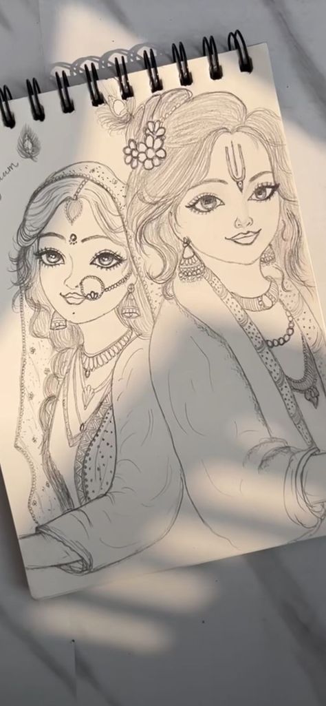 Radhakrishnan Drawing Easy, Radhakrishna Pencil Drawing, Many Drawings In One Paper, Radhe Krishna Drawing Sketch, Radha Krishna Craft, Creative Sketches Ideas Pencil, Radhe Krishna Painting Canvas Easy, Radha Krishna Pencil Sketch Easy, Dwarkadhish Drawing