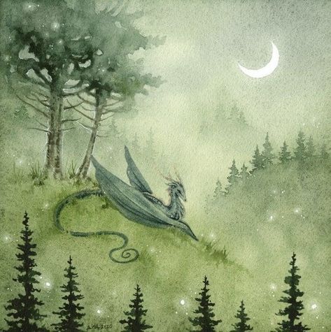 Forest Drawing, The Pines, Misty Forest, Fantasy Forest, Unicorn Art, Watercolor Wall Art, A Dragon, Dragon Art, Art Watercolor