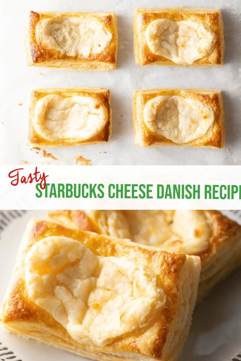 Starbucks Cheese Danish (Easy Copycat Recipe!) - Skip the coffeeshop and make a batch of super flaky, gooey, and delicious cream cheese danishes with a hint of lemon right at home! | A Spicy Perspective Cream Cheese Danish Starbucks, Sugar Plum Cheese Danish Starbucks, Copycat Starbucks Sugar Plum Danish, Easy Breakfast Cheese Danish Recipe, Cheesecake Danish Recipe, Easy Cheese Danish Crescent Rolls, Starbucks Turkey Sage Danish, Starbucks Cream Cheese Danish Recipe, Copycat Starbucks Cheese Danish