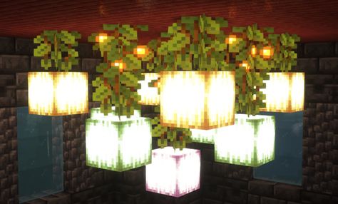 Minecraft Lamp Ideas, Minecraft Light Ideas, Minecraft Table Ideas, Minecraft Lighting Ideas, Minecraft Chandelier, Natural Chandelier, Minecraft Lamp, Minecraft Light, Minecraft Interior