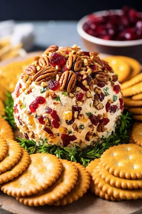 Cranberry Pecan Cheese Ball, Pecan Cheese Ball, Cheese Log, Fancy Appetizers, Queso Cheddar, Cheese Ball Recipes, Candied Pecans, Christmas Dishes, Creamy Cheese