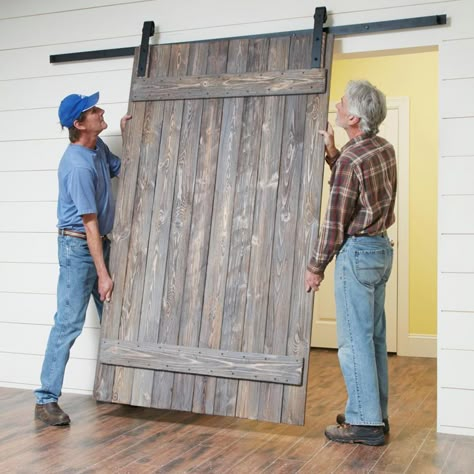 FH17JUN_579_50_046_preview_v2 hang the barn door Barn Door Diy, Pallet Barn, Diy Barn Door Hardware, Building A Barn Door, Diy Sliding Barn Door, Diy Barn, Barn Door Designs, Door Diy, Rustic Barn Door