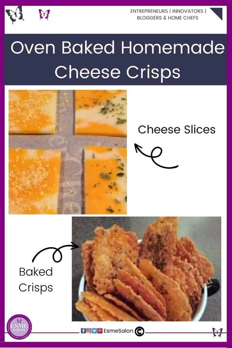 Baked Cheddar Crisps, How To Make Cheese Crisps In The Oven, Baked Cheese Crackers, Baked Cheese Slices, Oven Baked Cheese Crisps, Cheese Chips Baked, Cheese Crisps Baked, Oven Baked Cheese, Baked Cheese Crisps