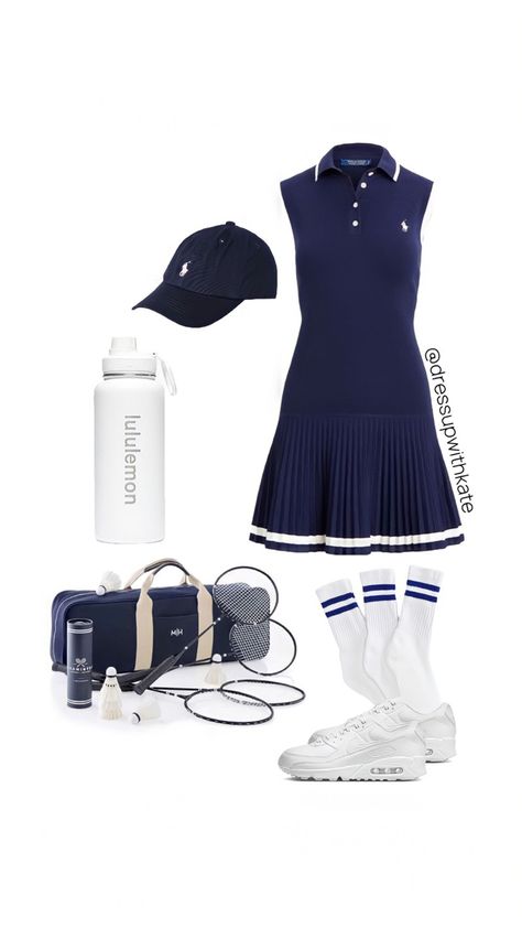 Rich Athletic Outfits, Tennis Clothes Aesthetic, Sporty Rich Outfits, Tennis Outfits Aesthetic, Outfit Golf Women, Ootd Badminton, Modest Tennis Outfit, Old Money Sport Outfit, Sporty And Rich Outfit