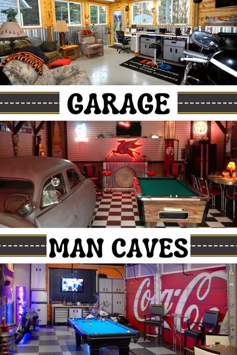 Man Caves In Garage, Mens Garage Ideas, Man Cave Garage Rustic, Mancave Ideas Small Room, Garage Man Cave Ideas On A Budget, Garage With Man Cave, Racing Man Cave Ideas, Garage Mancave Ideas, Garage Makeover Man Cave