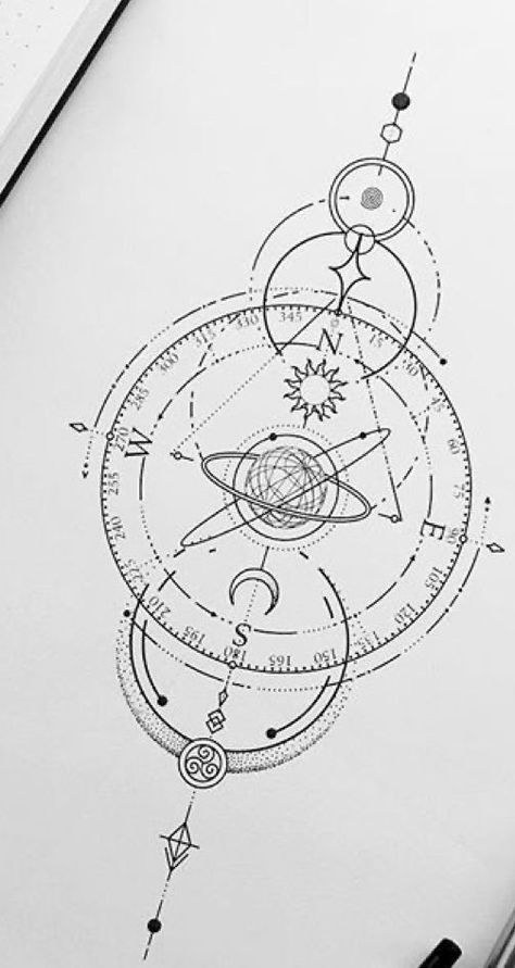 Geometric Planet Tattoo Design, Geometric Astrology Tattoo, Celestial Sleeve Tattoo, Alchemy Tattoos, Celestial Tattoo Sleeve, Celestial Tattoo Ideas, Celestial Tattoos, Planet Tattoo, Astronomy Tattoo