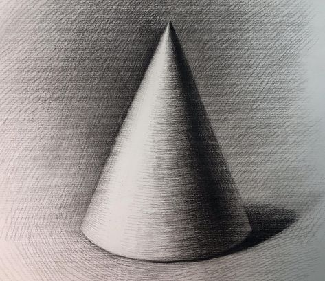 How to Draw a Cone Step by Step Cone Drawing Shape, How To Draw Still Life Step By Step, Value In Drawing, Cone Shading, Chiaroscuro Drawing, Drawing Geometric Shapes, Cone Drawing, Easy Still Life Drawing, How To Draw Shadow