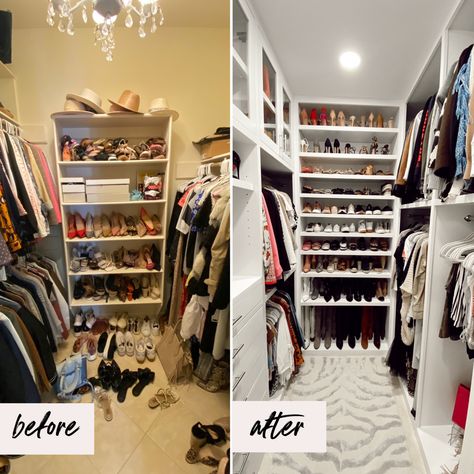 My Walk-in Closet Makeover - Uptown with Elly Brown Narrow Walk In Closet Ideas, Small Walk In Closet Ideas, Small Walkin Closet, Narrow Walk In Closet, Master Closet Layout, Ideas De Closets, Closet Redesign, Small Master Closet, Walk In Closet Ideas