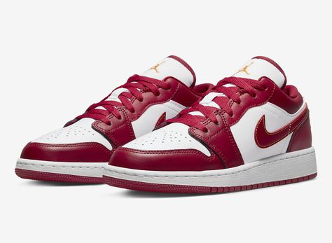 Air Jordan 1 Cardinal Red, Jordan 1 Low Cardinal Red, Nike Ideas, Jordan Low, Red Jordans, Top Basketball Shoes, Preppy Shoes, Comfortable Footwear, Jordan Red