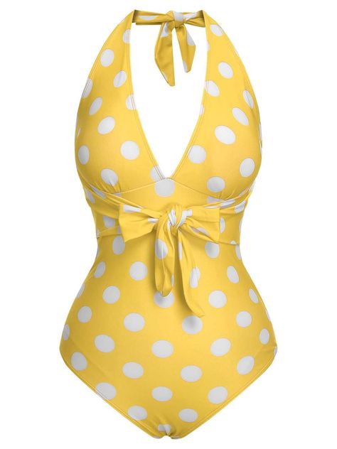 30-70% OFF✓ Fast Shipping✓Make a splash with Retro Stage’s 1930s halter polka dot swimsuit. Lace-up details and a vintage design bring classic glamour to your beach style. Fun Beauty Products, Polka Dot Swimsuit, Retro Stage, Polka Dot One Piece, Classic Glamour, Retro Swimwear, Bathing Suits One Piece, Yellow Swimsuits, Costume Intero