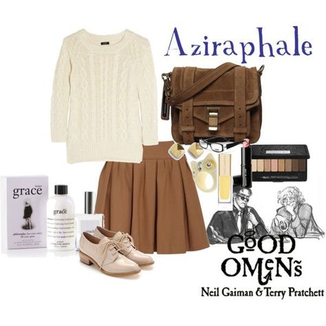 Good Omens. Aziraphale. So cute! Fem Aziraphale Cosplay, Aziraphale Aesthetic Outfit, Aziraphale Cosplay Female, Aziraphale Costume, Aziraphale Outfit, Fem Aziraphale, Aziraphale Aesthetic, Aziraphale Cosplay, Crowley Cosplay