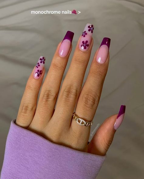 Dark Purple Prom Nails, Dark Summer Nails, Cute Purple Nails, Purple Nail Art, Purple Acrylic Nails, Purple Nail Designs, Girly Acrylic Nails, Work Nails, Classy Acrylic Nails