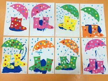 Rainboots Craft Preschool, Rain Art Preschool, Umbrella Rain Craft Preschool, Umbrella Art Kindergarten, Umbrella With Raindrops Craft, Rain Crafts, April Crafts, Non Toy Gifts, Kindergarten Art Projects