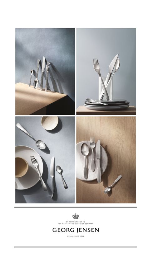 Make every meal one to remember! Add a touch of Scandinavian design to your table top with Georg Jensen's beautiful cutlery and tableware. Georg Jensen is a Danish design house renowned for artistic boldness, superior craftsmanship and visionary collaborations with leading artists and designers. Click to discover more from Georg Jensen. #GeorgJensen #scandinaviandesign #minimal #giftideas #weddinggiftidea Tableware Product Photography, Utensil Photography, Cutlery Photography Still Life, Cutlery Photography, Spoon Photography, Fork Photography, Beautiful Cutlery, Tableware Photography, Modern Cutlery