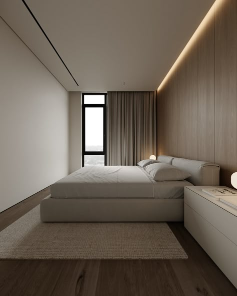 Hayat Park 182 on Behance Bedroom Hacks, Modern Minimalist Bedroom, Minimalist Bedroom Design, Architecture Interior Design, Autodesk 3ds Max, Apartment Interior, Minimalist Bedroom, Architecture Interior, Design Case