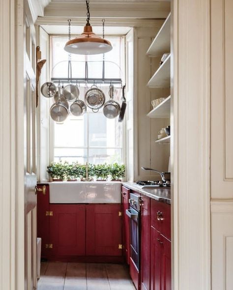 Devol Small Kitchen, Kitchen With Red Floor Tiles, For The Love Of Kitchens Devol, Delft Kitchen, Red Maximalist Kitchen, Devol Pantry Cupboard, Interiors 2023, 1 Bedroom Flat, Kitchen Colour