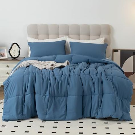 KASENTEX Queen Comforter Set - Boho Seersucker Design, Down Alternative Fill,Duvet Insert Box Stitch Quilting, Fluffy and Soft, All Season, Machine Washable, 3 Pieces with 2 Pillow Shams, Dark Blue Comforter Sets Boho, Quilt Corners, Box Stitch, Twin Comforter Sets, Bed Comforter Sets, Twin Comforter, King Comforter Sets, Queen Comforter Sets, Queen Comforter